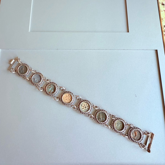 Antique Rare Bronze 8 Widow's Mite Ancient Coins Sterling Silver 950 Bracelet - Picture 3 of 8